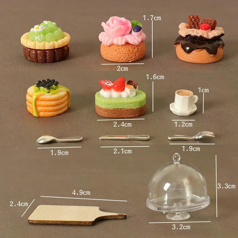 Kitchen Accessories for Dolls House, 1/12 Simulation Coffee Cake Dessert Tray Tableware Set.