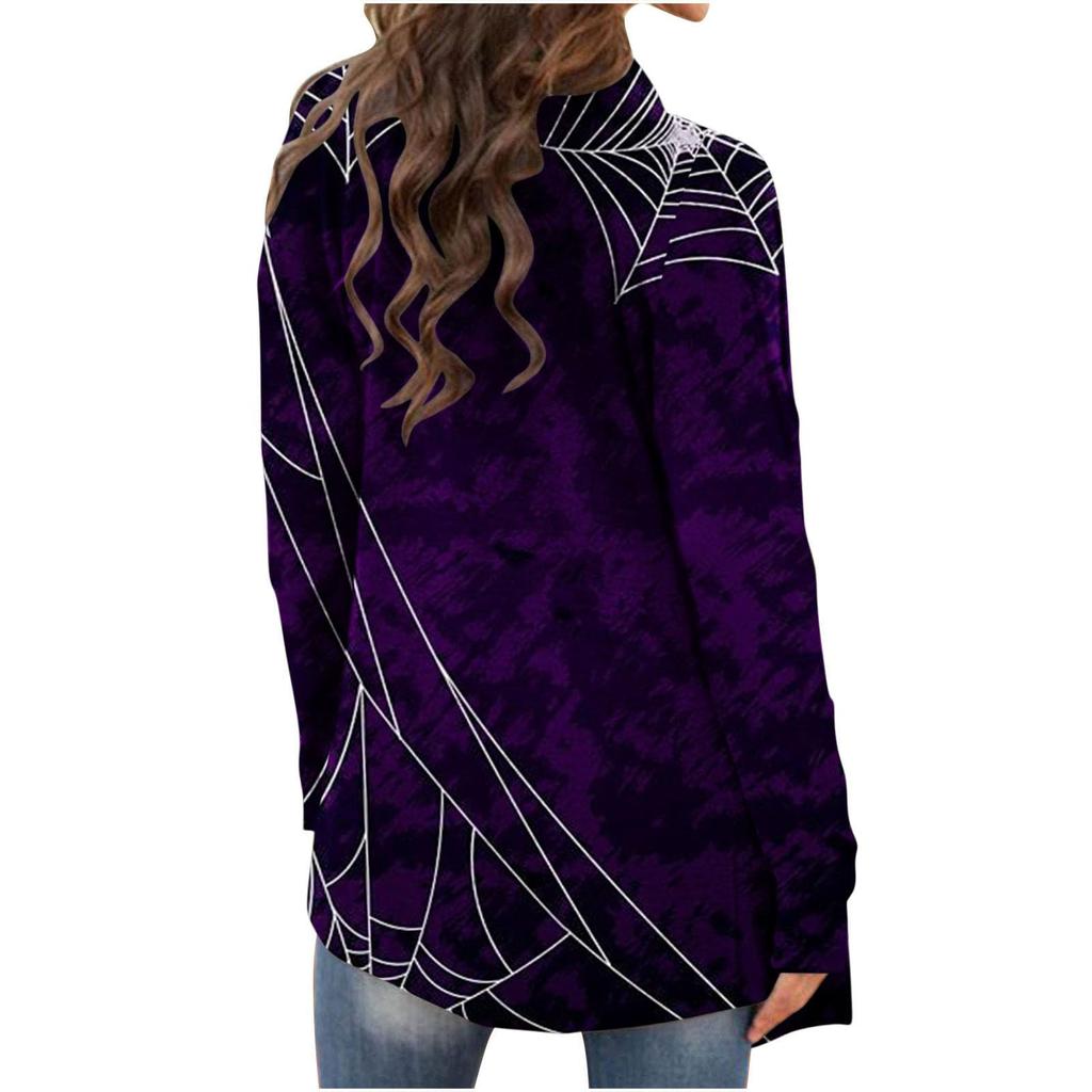 Chaqueta tipo cárdigan de manga larga con estampado de Halloween informal a la moda para mujer