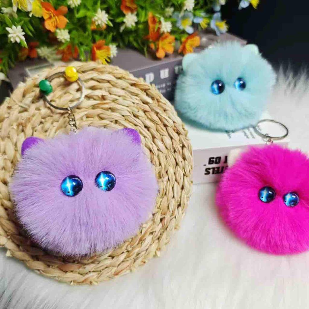 Rex Rabbit Fur Bow Cat Pendant Keychain Kitten Ornament