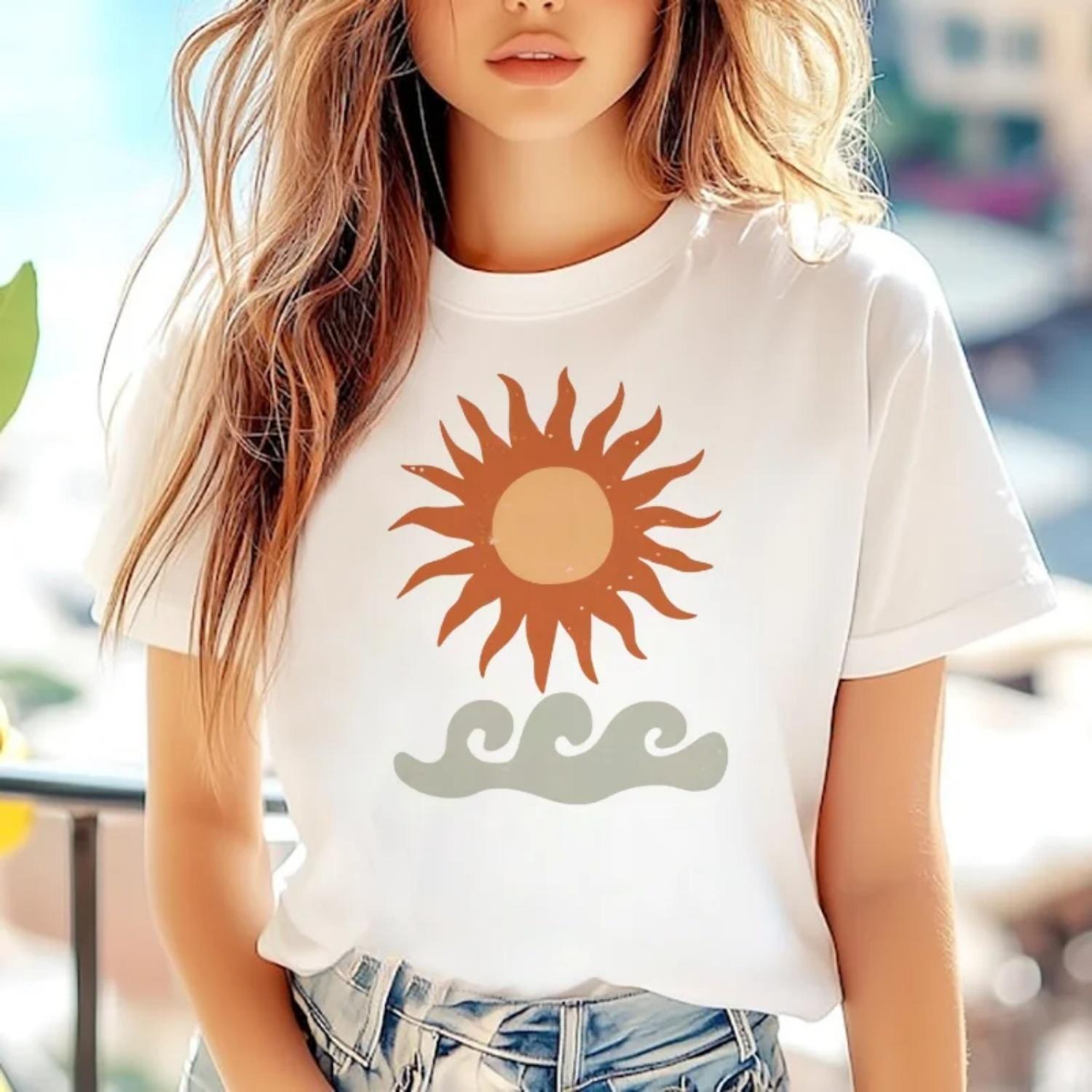 

Fashionable Women s Popular Cute Pattern Summer Print Short Sleeved Round Neck New T-Shirt Women s Regular Clothing T-Shirt Top XXXXXL білий