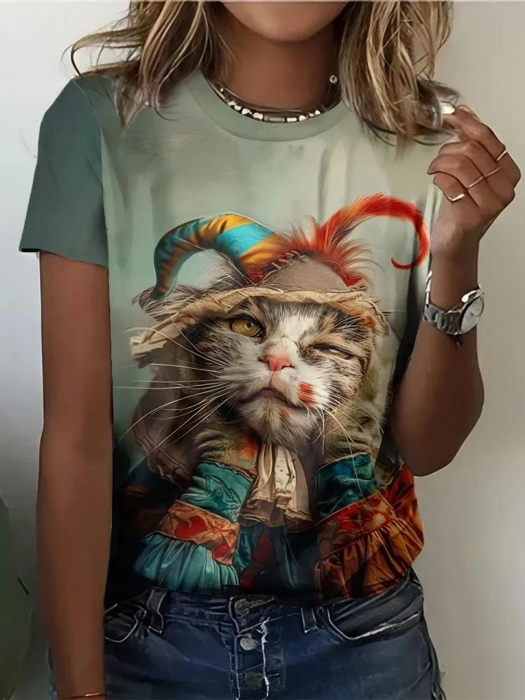 Fashion Women's Clothing High-end Round Neck Cool 3D Print Simple T-Shirts