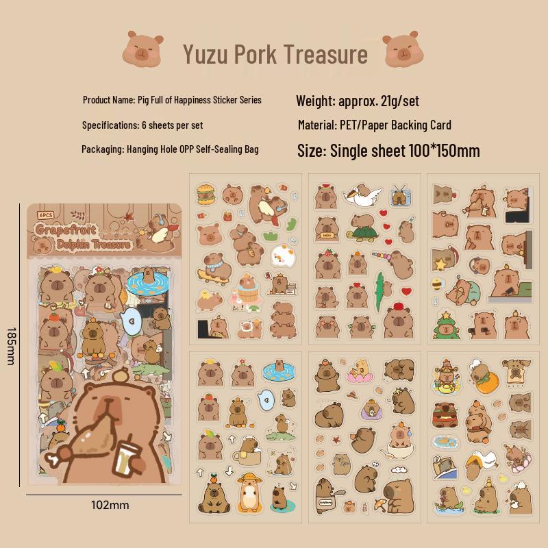 

Водонепроницаемые наклейки с пухлой капибарой для детей - Милые мультяшные наклейки для DIY-украшения дневника