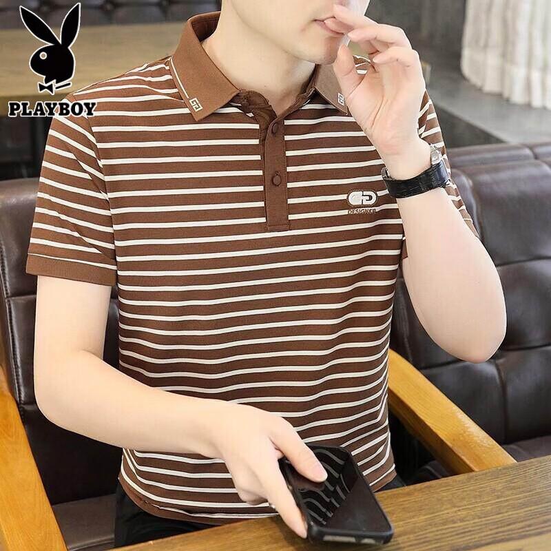 PLAYBOY Men s Striped Polo T-Shirt 5XL
