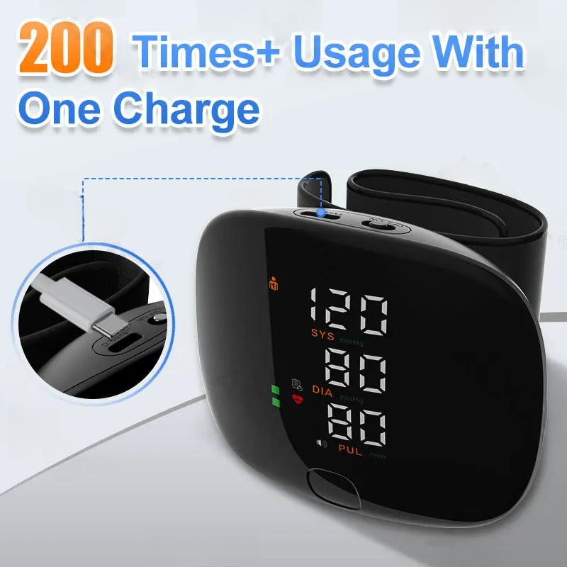 Portable Rechargeable Wrist Blood Pressure Monitor Voice Smart Touch LED Screen Digital Automatic BP Tonometer Heart Rate Pulse Tonometers Health Care