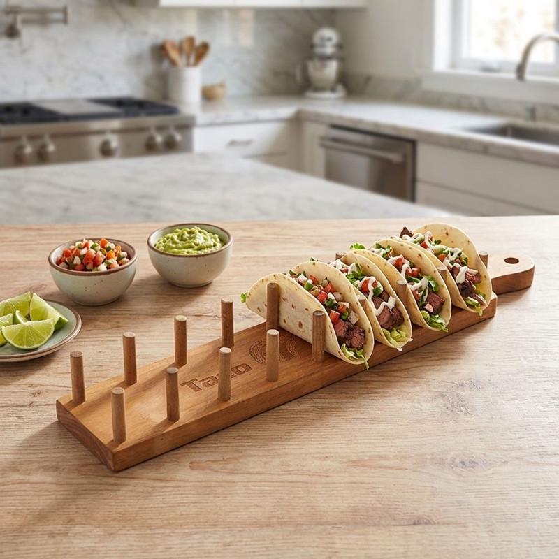 W-Shaped Bamboo Burrito & Taco Holder Rack