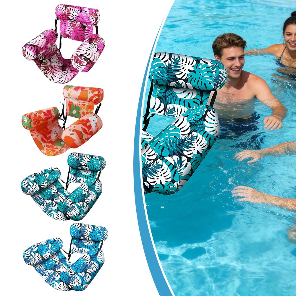 Inflatable Large Fabric-Covered Pool Float Loung Chairs Plant Pattern Blow up Pool Water Chairs for Summer Party Lake Beach