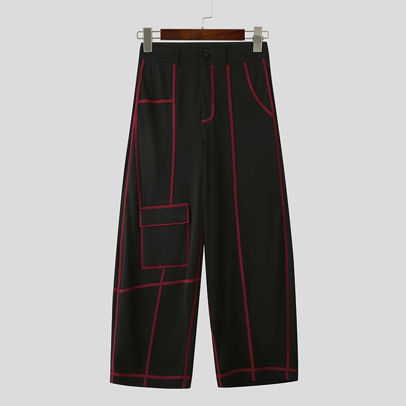 INCERUN Men Zipper Waist Stitching Casual Long Trousers Wide Legs Pants