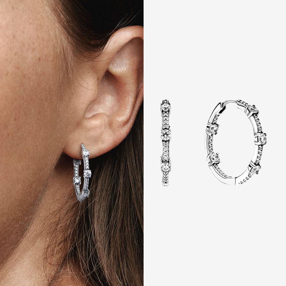 Authentic 925 Silver Cherry Blossom Bow Heart Hoop Stud Drop Earrings plata de ley Jewelry DIY Birthday Gift Original