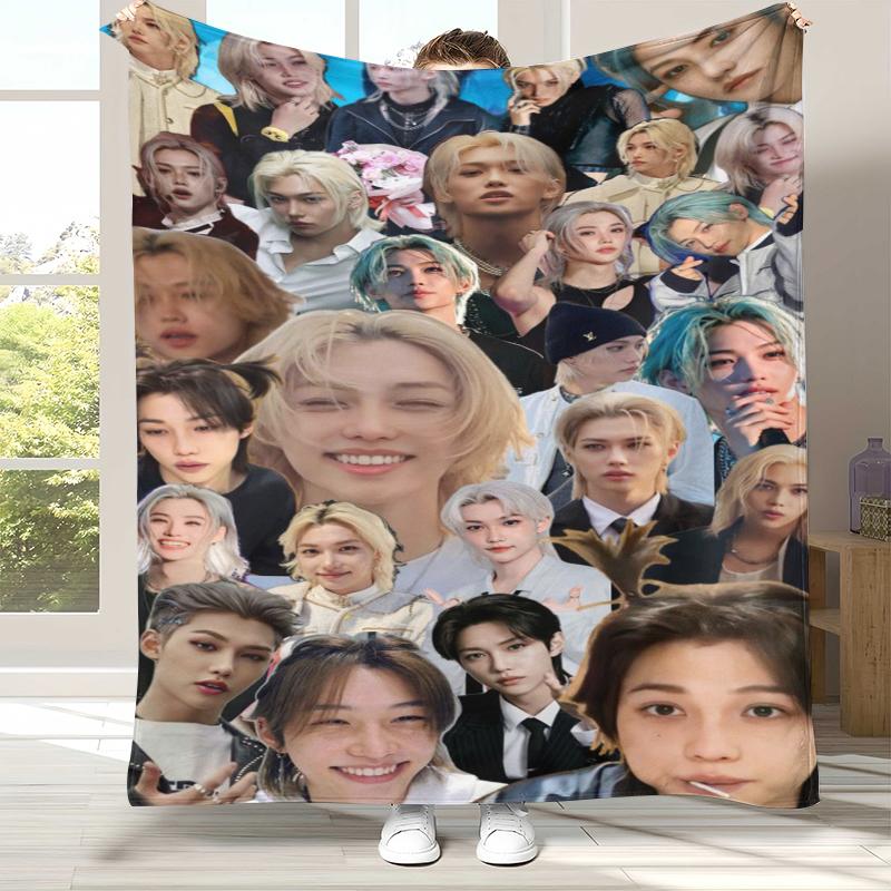 Felix Kpop Stray Kids Flannel Blanket,Ultra Soft Warm Plush Throw for Home Bedroom Bed Sofa Cover Camping Picnic gift