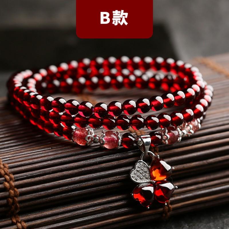 Natural Garnet Stone Bracelet Women Ethnic Style Handmade Crystal Jewelry Bohemian Three-Row Beaded Wrap