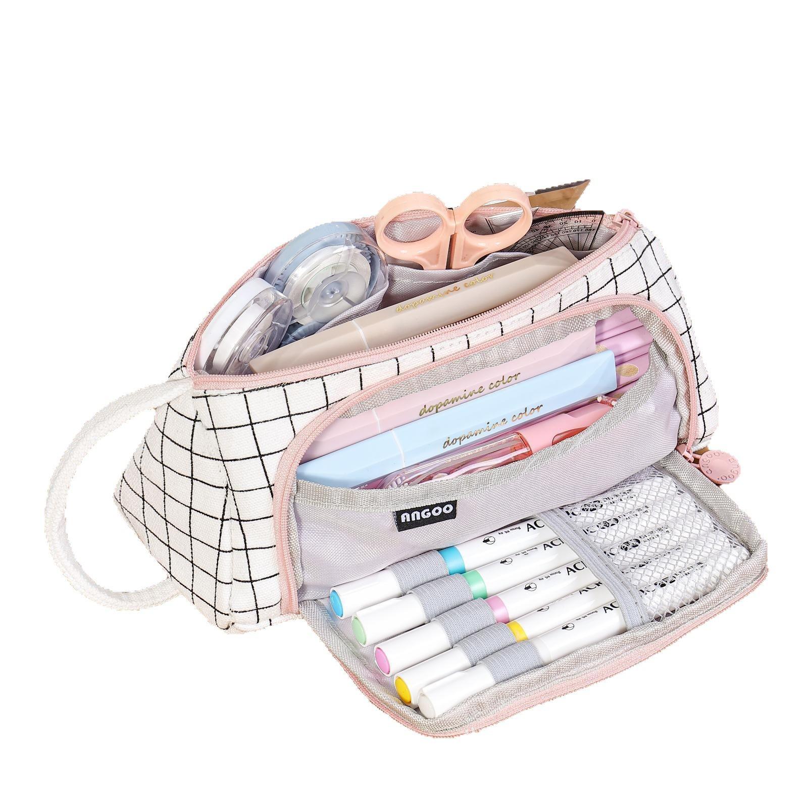 

Корейский минималистичный холщовый пенал большой вместимости для студентов Corduroy Triangle - Pink