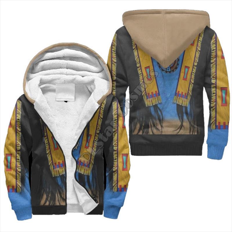 Moletom Quente de Veludo Estilo Outono e Inverno para Homens Conforto e Casual Moletom Cardigã com Capuz Estampado Digital 3D Tatuagem