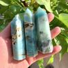 Natural Blue Amazonite Quartz Tower Crystals Point Sky Blue Crystals Wand Crystal Healing Stone