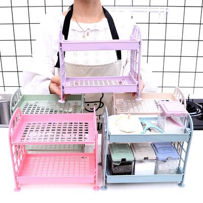 Étagère en plastique découpée à deux couches pour bureau, cuisine, salle de bain, étagère de rangement de maquillage à deux couches