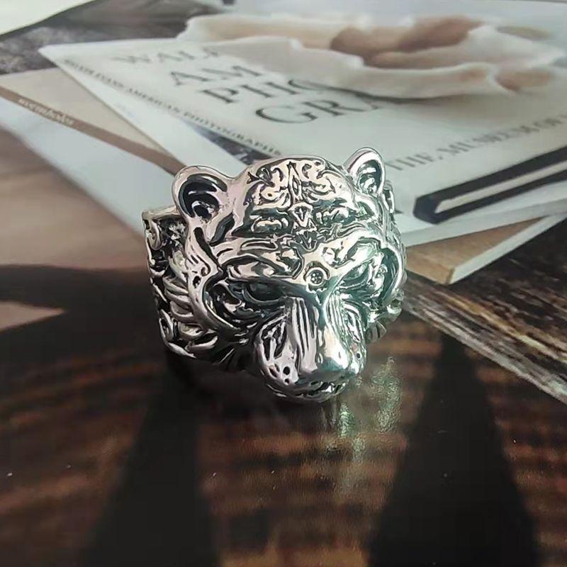 Retro Eye of God Tiger Head Zodiac Ring: Men's Adjustable Open Design