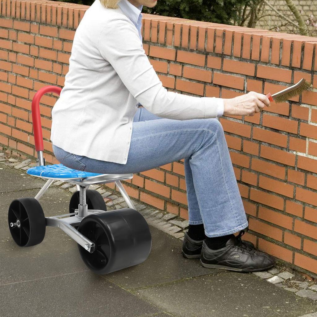 Garden Cart Rolling Work Seat Outdoor Lawn Yard Patio Wagon Scooter for Planting, Adjustable 360 Degree Swivel Seat, Black