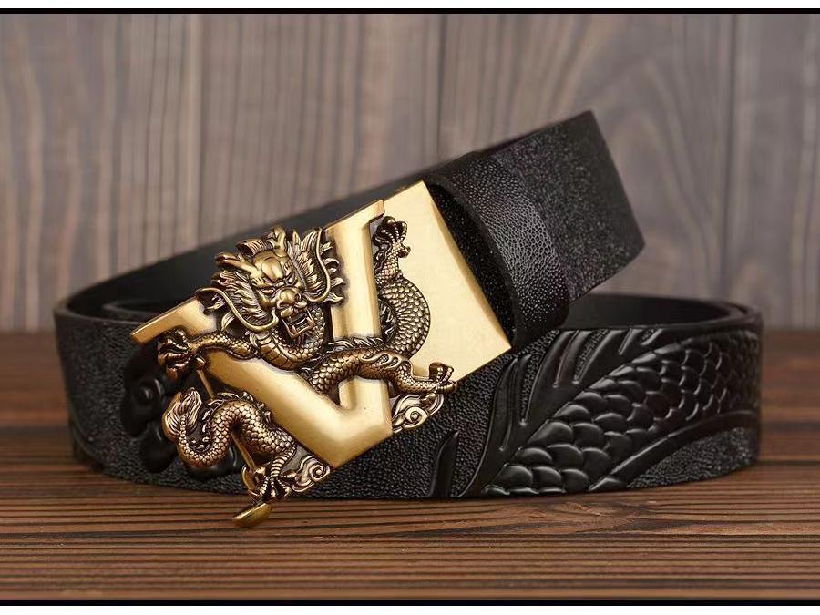 Retro Dragon Carved Pattern Automatic Buckle Leather Belt – Domineering Men's Fashion Accessory