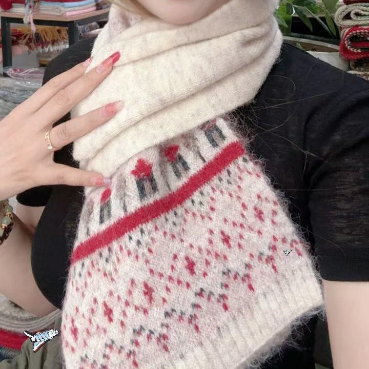 High-End Women's & Couples' Red Wool Knit Snood - Warm Christmas Scarf for Autumn & Winter