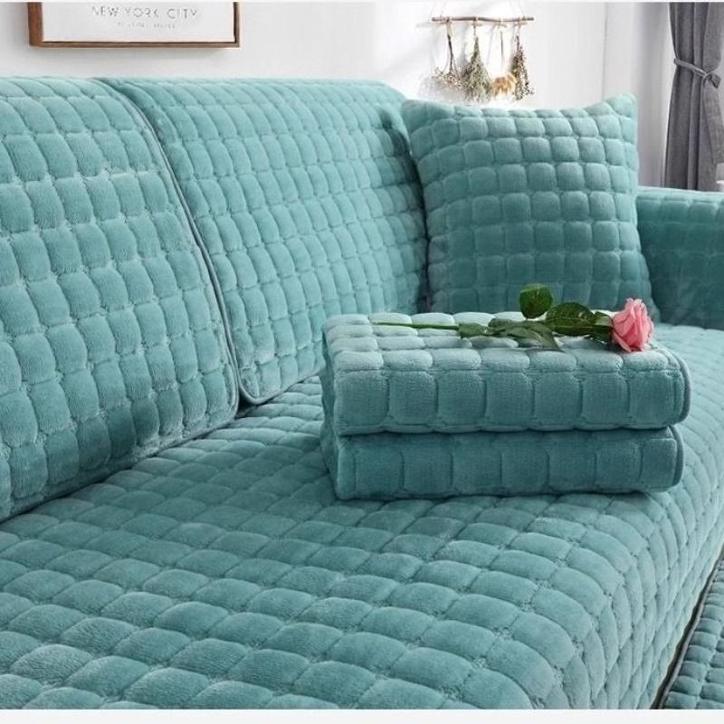 Solid Color Non-slip Sofa Cover Thickened Soft Plush Sofa Cushion Towel for Living Room Furniture Decoration