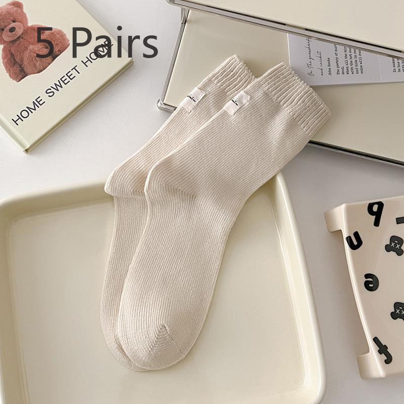 5 Pairs of New Female Spring and Autumn Sweat Absorbing All Build In The Tube Cotton Pile Socks