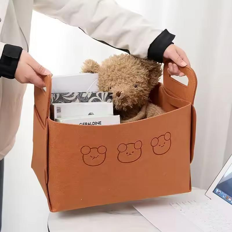 1-8PCS Bear Felt Storage Basket Snacks Toys Storage Basket Large Capacity Foldable Clothes Organizer Desktop Sundry Organizer