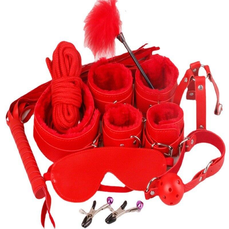 Role-playing 10 PCs BDSM Adult Sex Plush Cuff Lace Up Drawstring Sexy Bedding Strap Couple Sex Toy Set Popular