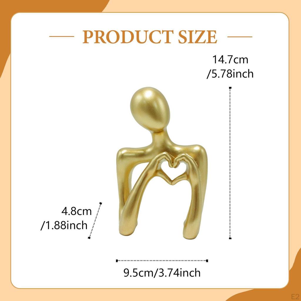 Gold Heart Hands Sculpture Resin Ornament Art Small Desktop for Bedroom Living
