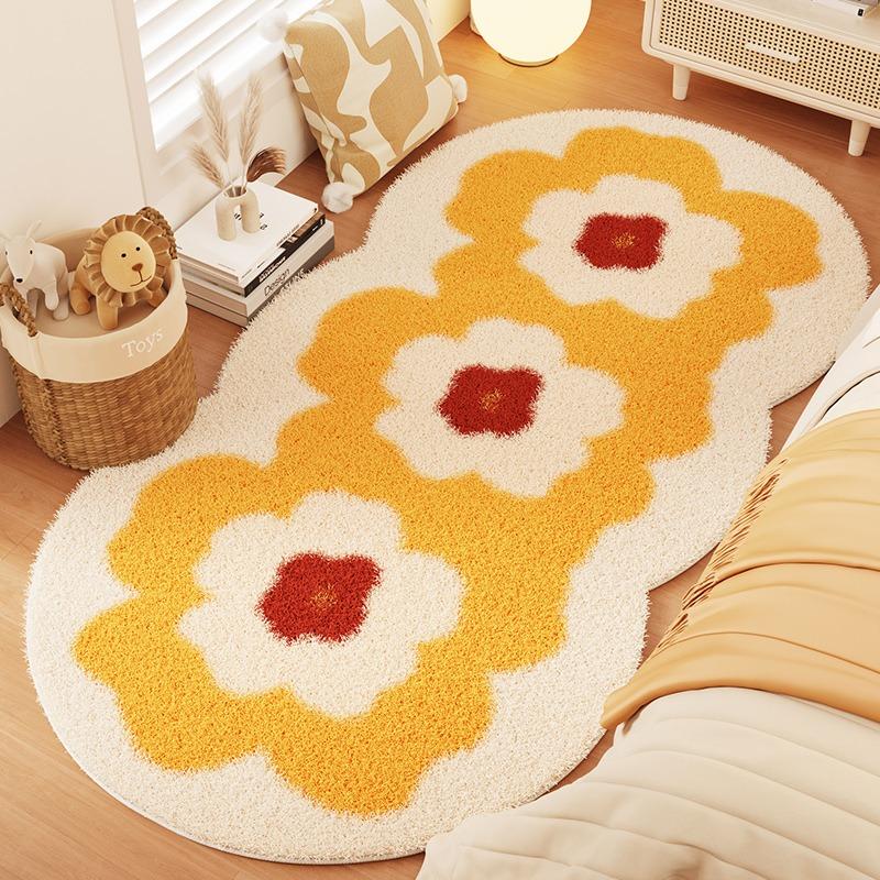 Bedroom Carpet Pink Flower Carpets Bedside Floor Mat Soft Fluffy Foot Mats Candy Color Rug Cute Sweet Girl Home Decoration Rugs