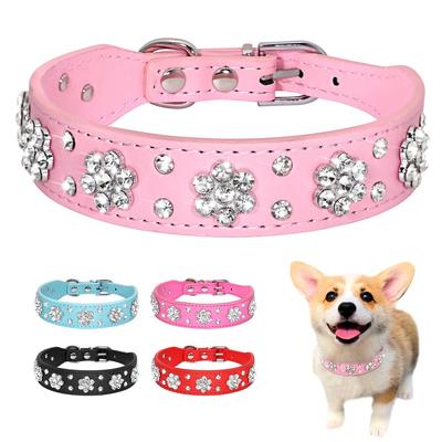 Bling Rhinestone köpek tasması Kolye PU Deri Kedi Yavrusu Yaka Kolye Kristal Pet Aksesuarı Ile Küçük Orta Köpekler Için