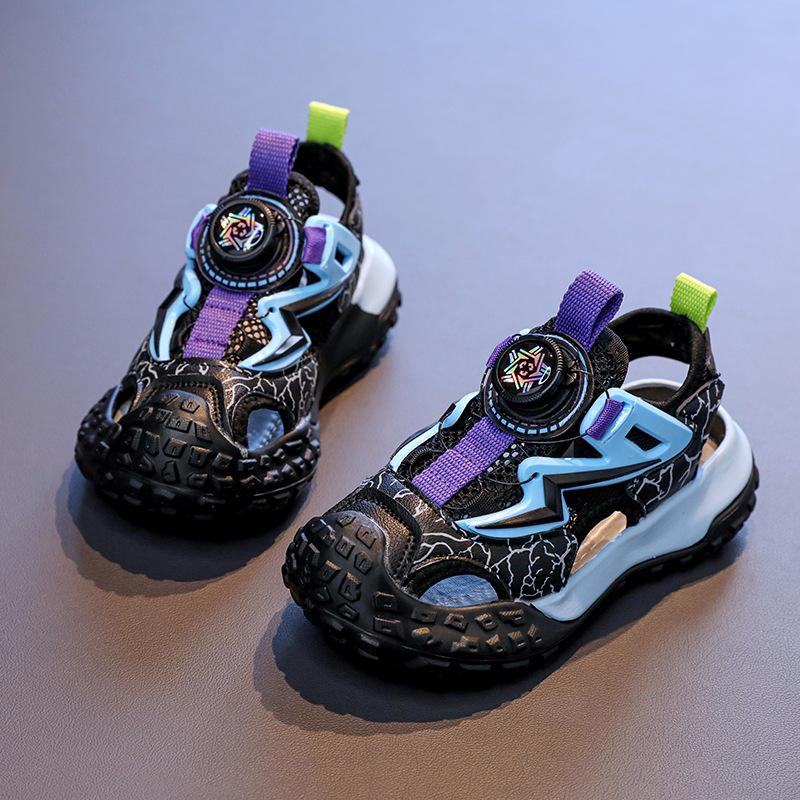 Students Sports Sandals Non-slip Soft Sole Kids Running Shoes Rotating Button 2025 Summer New Children Casual Sneakers Trendy