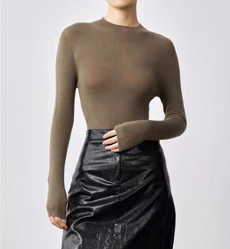 Merinowolle Rundhals Slim Fit Rollkragen Langarm Pullover Basisschicht