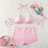 Bikini Boxer de Espalda Descubierta Deseo Puro Traje de Baño con Lazo Dividido Estampado Pequeño Fresco