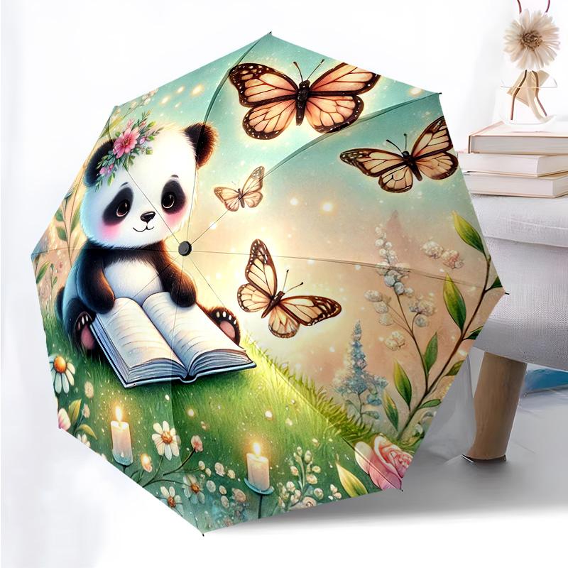 Animals Reading Themed Folding Umbrella Fashion Auto-Open 8 Iron Ribs Plastic Handle Foldable Sunshade Perfect Christmas Gifts