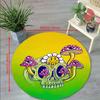Flannel Printed Round Rug With Psychedelic Skull And Mushroom Design For Room Decor Soft Non Slip Floor Mat Artistic Home Carpet