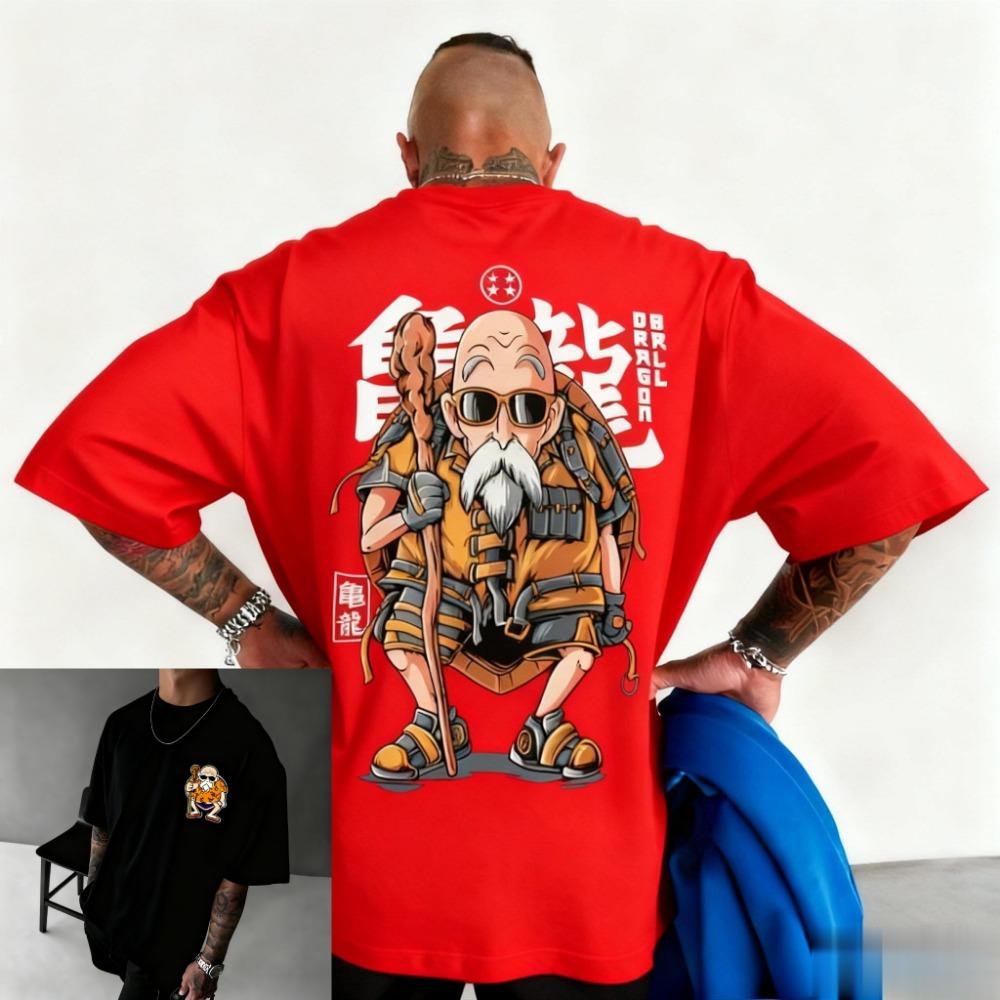 Retro anime printed T-shirt with loose short sleeves for men and women