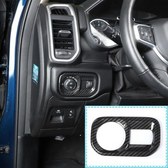 Kohlefaser Scheinwerferschalter Knopf Abdeckung Zierleiste Rahmen Für Dodge Ram 1500 2018-23
