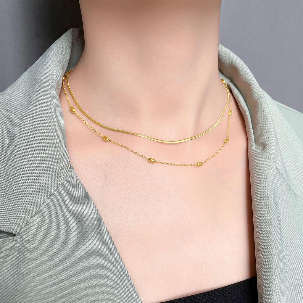 Korean Style Double-Layered Titanium Steel Bean Choker Necklace, Women's 2023 Fashion Versatile Jewelry