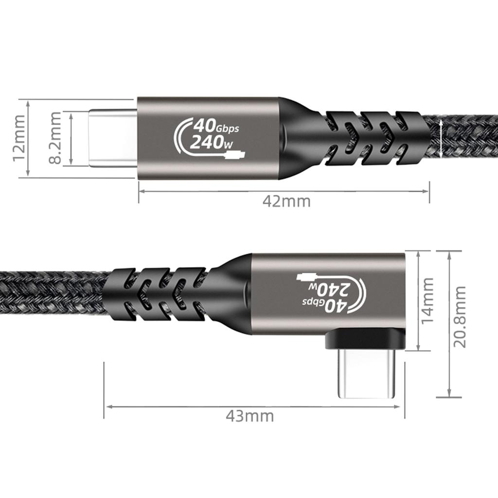 Angled Type C Cable 8K Display, Fast Charging & Data Line Durable Aluminum Alloy, Nylon Braided Cord 240W48V5A
