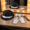 Pop-Rockstar-Kostümset für Erwachsene, Schwarzer Paillettenhut, Brille, Handschuhe, Mikrofon, Rollenspiel-Kostümzubehör für Cosplay-Party, Halloween