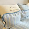 Light Blue Striped Duvet Cover Set with Sheet and Pillowcases Autumn Winter Warm Milk Velvet Bedding Set for Single Double Bed