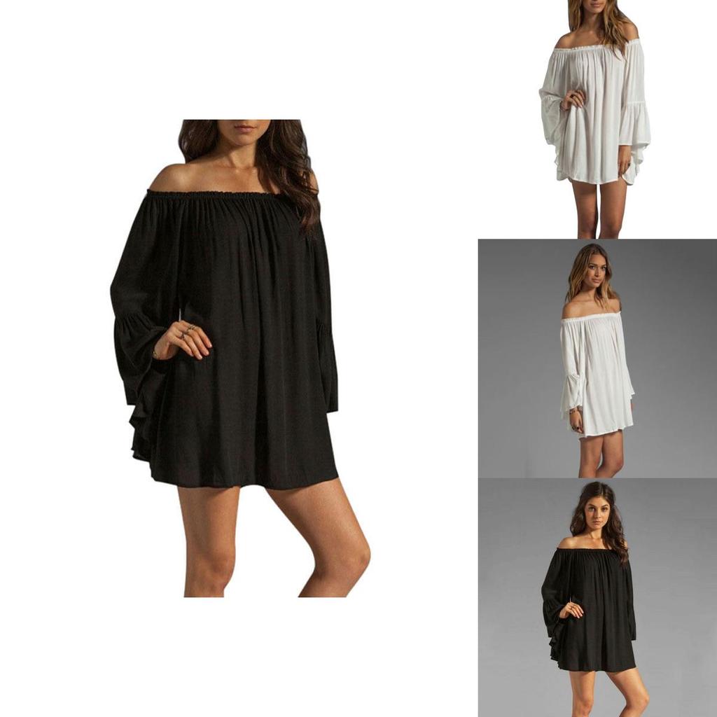 Elegante Abito Lungo in Chiffon a Spalle Scoperte dalla Vestibilità Larga per Donna in Colori Classici
