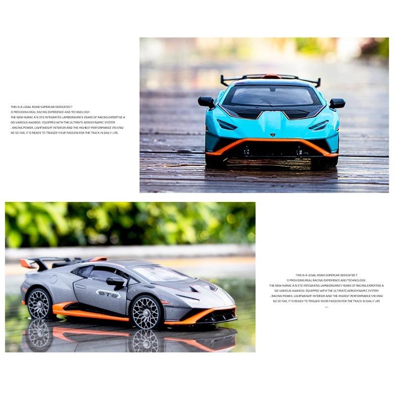 1/24 Lamborghini HURACAN STO Alloy Sports Car Model Diecast Metal Toy Racing Car Model High Simulation Collection Sound and Light Kids Gifts