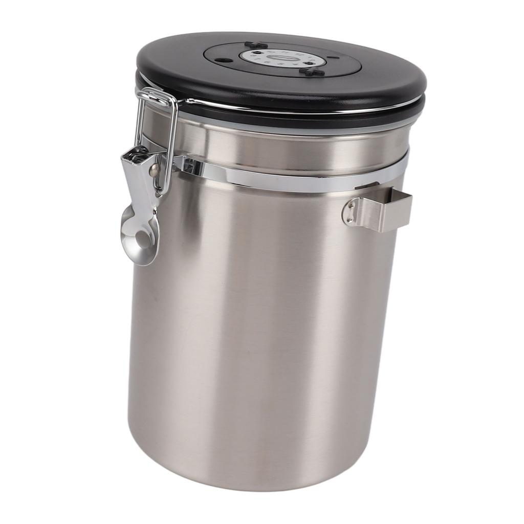 1.8L Coffee Sealed Container Stainless Steel Coffee Bean Storage Container with Spoon Silver