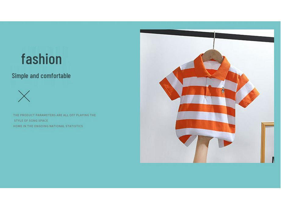 Kids' Korean Striped Cotton Polo Shirt: Short-Sleeved T-Shirt for Boys, Sizes 0-16, Summer Children's Clothing