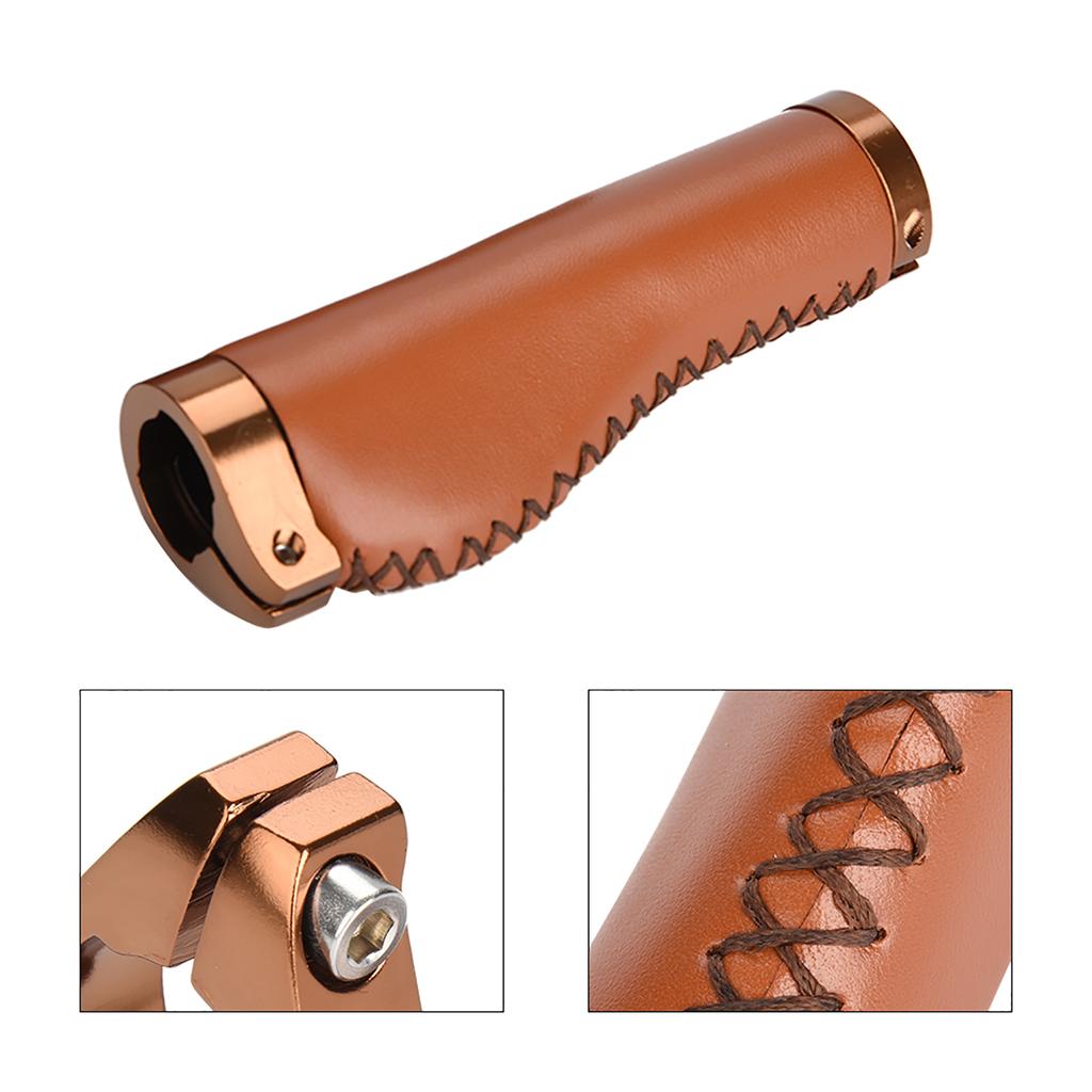 1 Pair Vintage PU Leather Lockable MTB Handlebar Grips PU Leather Grips Bicycle Handlebar Grips