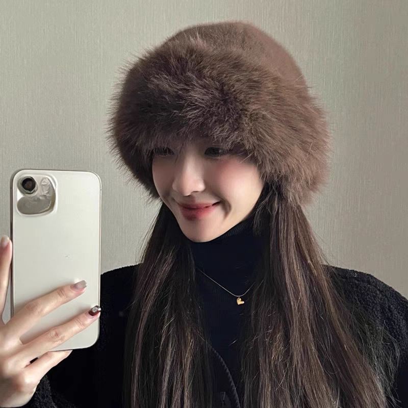 Y2K Fluffy Faux Fur Bucket Hat Women Rabbit Fur Warm Thick Plush Winter Hat Lady Luxury Fashion Furry Panama Fisherman Cap