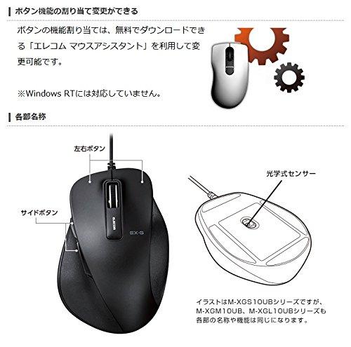 ELECOM USB Mouse, Wired, Large, 5 Buttons (with Back and Forward Buttons), Blue LED, Perfect Grip, Black, M-XGL10UBBK