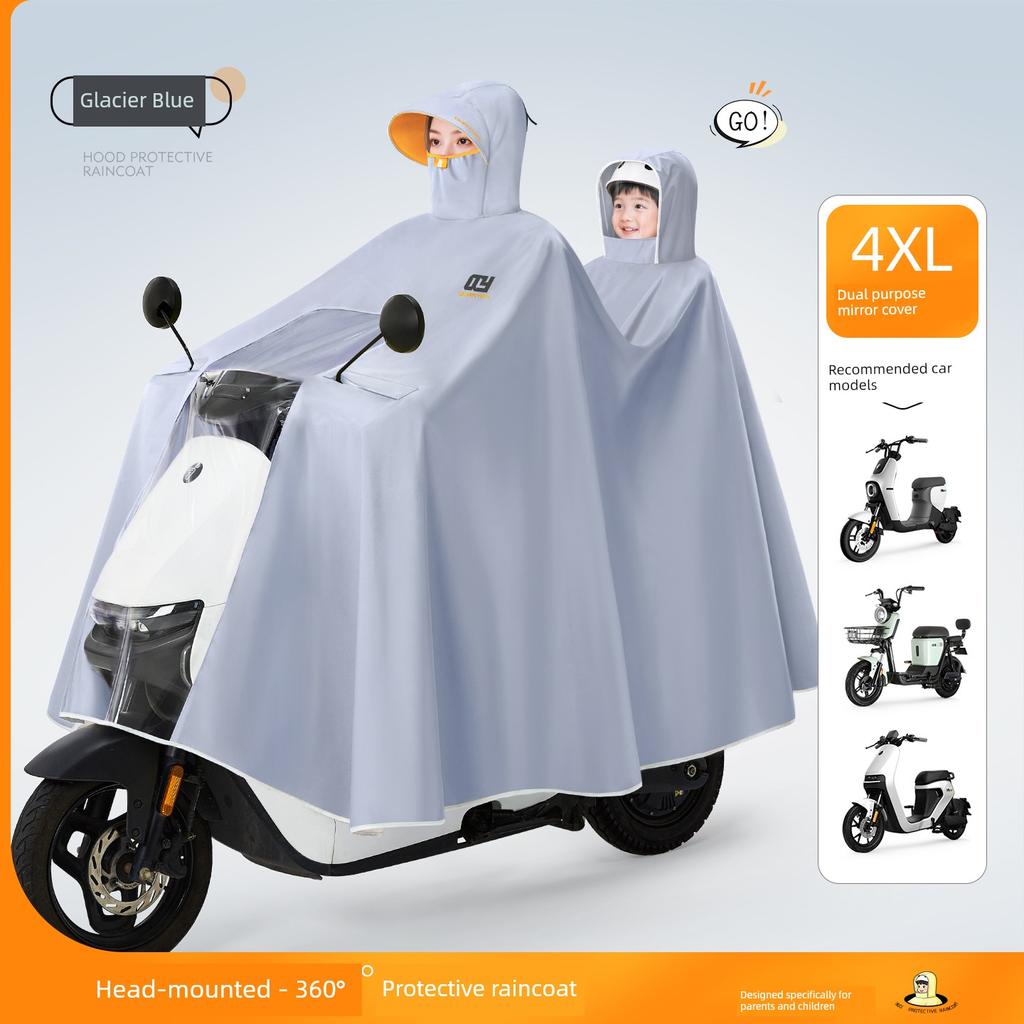 Electric Vehicle Raincoat for Two People, Suitable for Electric Scooters, Parent-Child Full-Body Protection Against Heavy Rain, Enlarged and