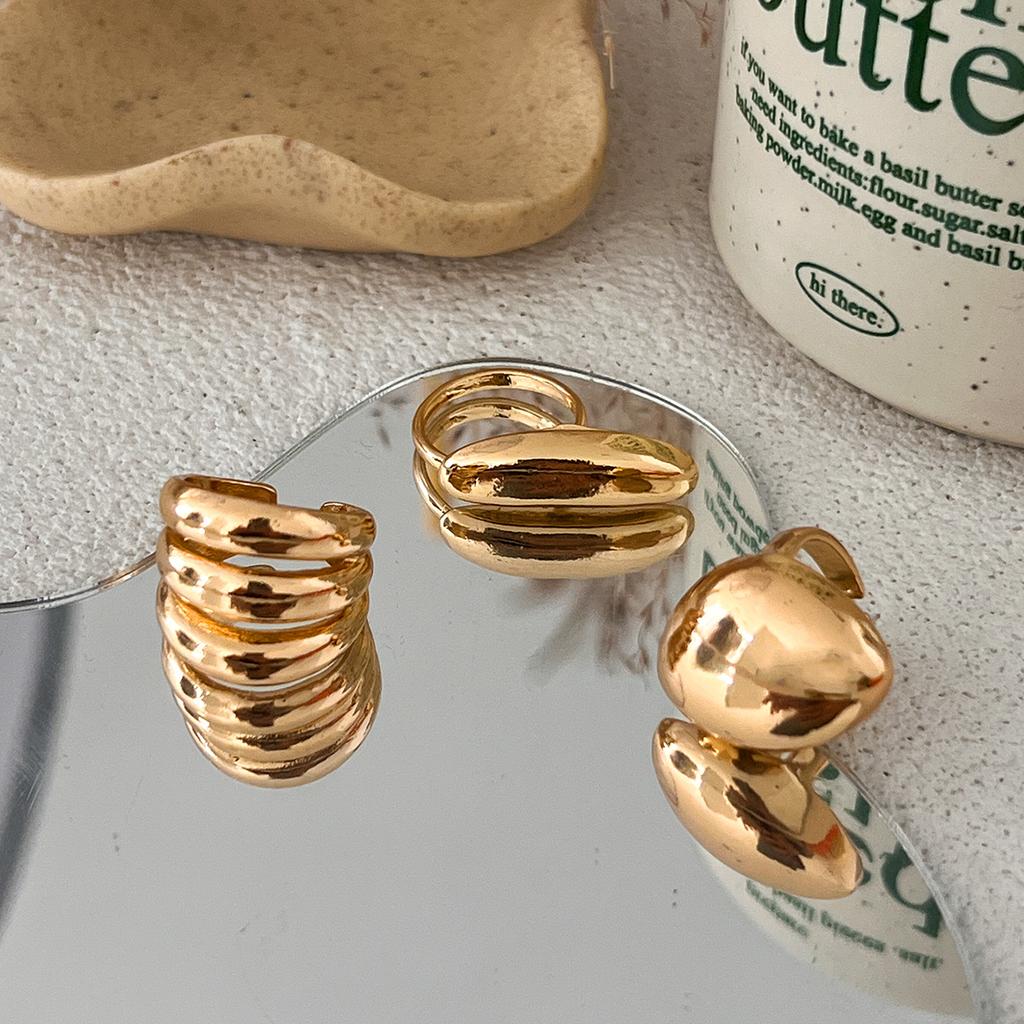 Ingemark 3er-Set Vintage Unregelmäßige Geometrische Offene Ringe für Damen Punk Goldfarbene Metall Fingerringe Eleganter Tägliche Schmuck Geschenk
