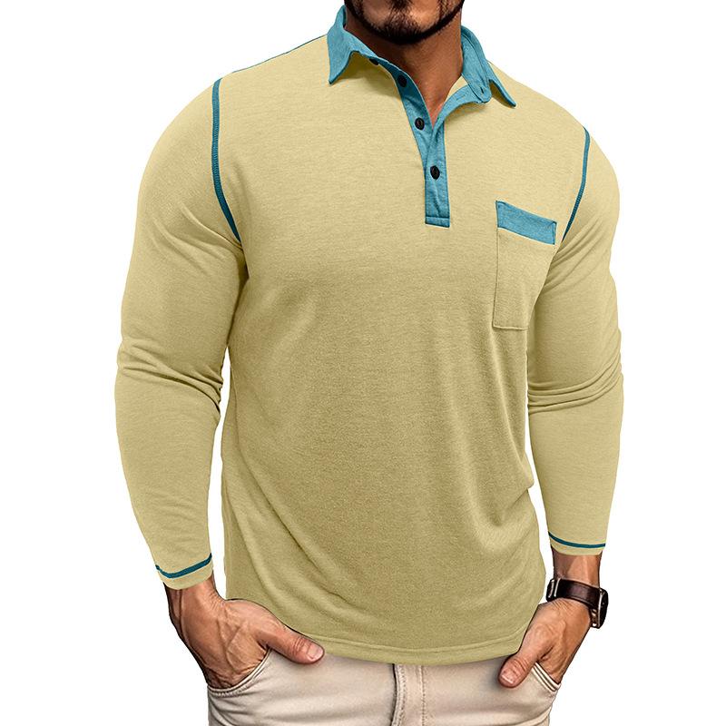 Men's Collared Polo Shirt Long-Sleeved Autumn Casual Sweatshirt Men's Plus Size T-Shirt Asymmetrical Design